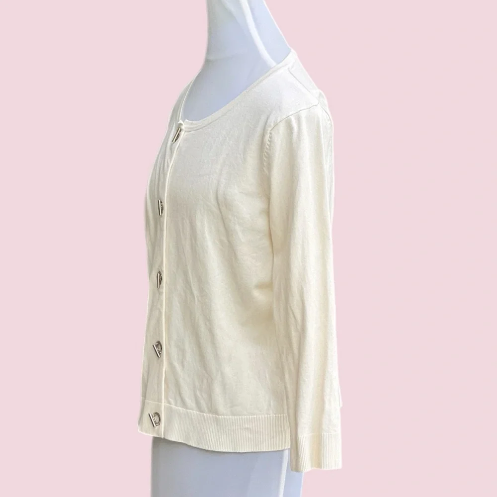 philosophy Cream Off White Light Knit Jacket Cardigan Large Lg - Picture 2 of 9